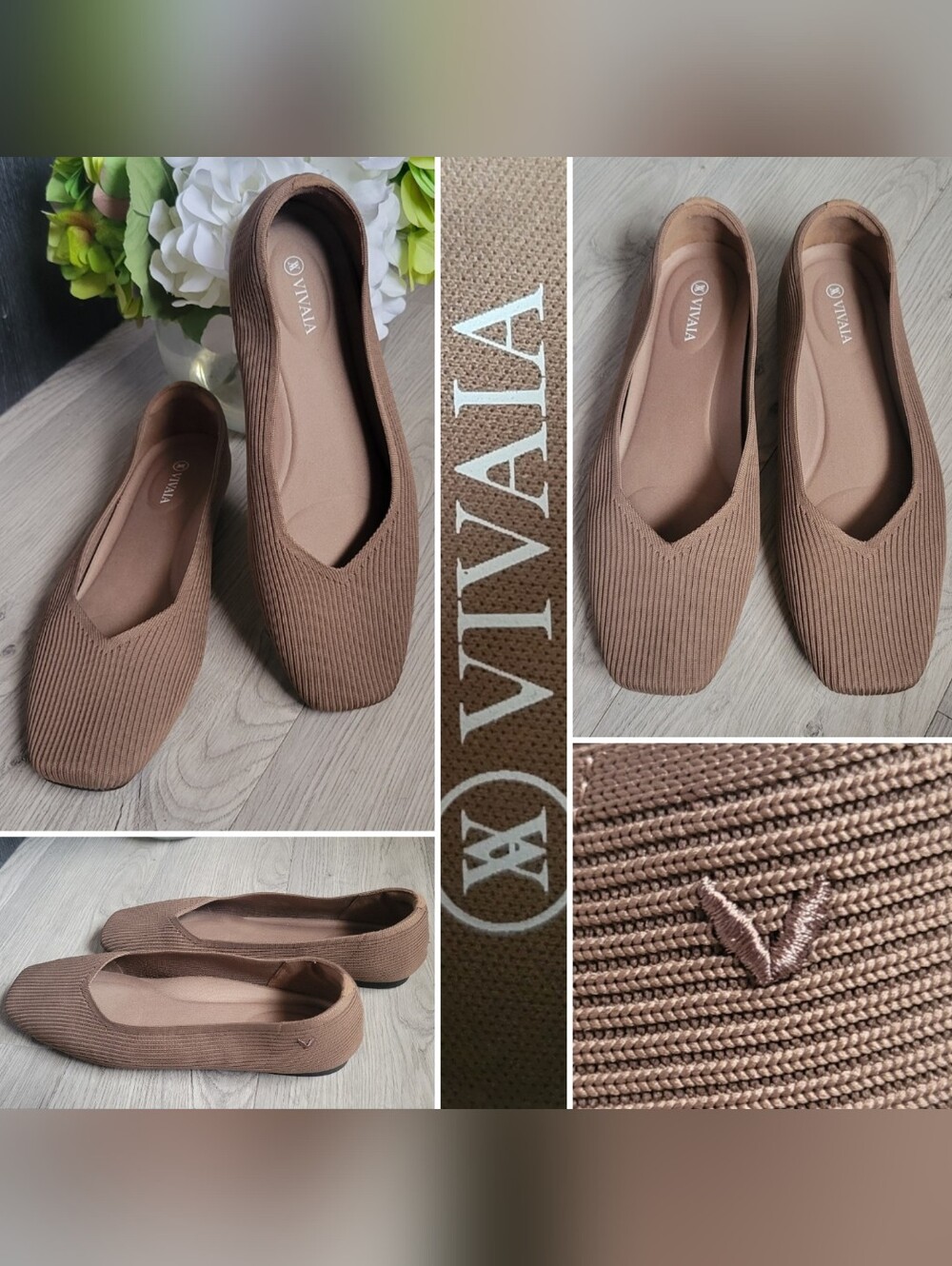 Vivaia Margot 2.0 Square-Toe V-Cut Espresso Brown Flats, Women's US 11 EU 43